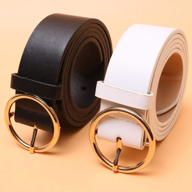 

2pcs Round Buckle Tape Belt, Black and white