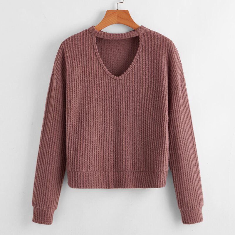 

Keyhole Neck Waffle Sweater, Redwood