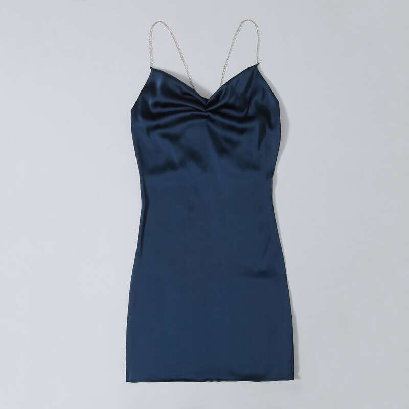 

Solid Ruched Cami Dress, Navy blue