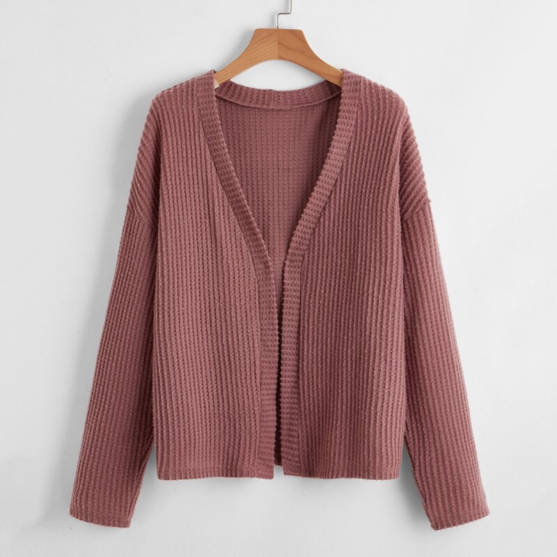 

Open Front Waffle Cardigan, Redwood