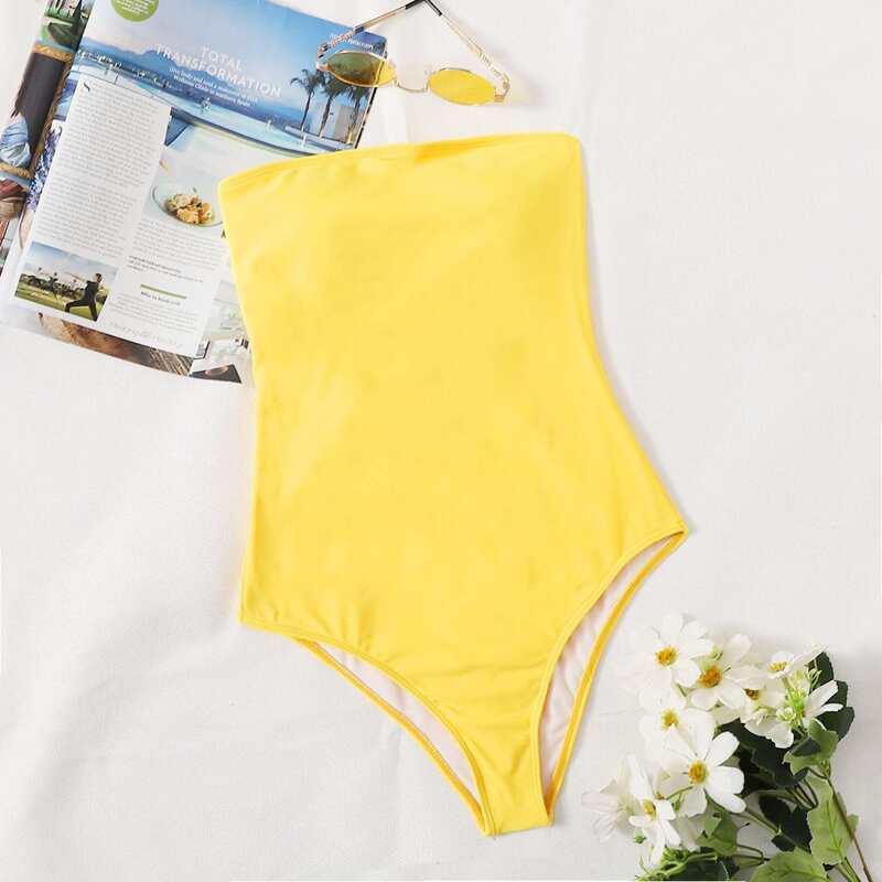 

Lace-up Back Bandeau One Piece Swimsuit, Yellow