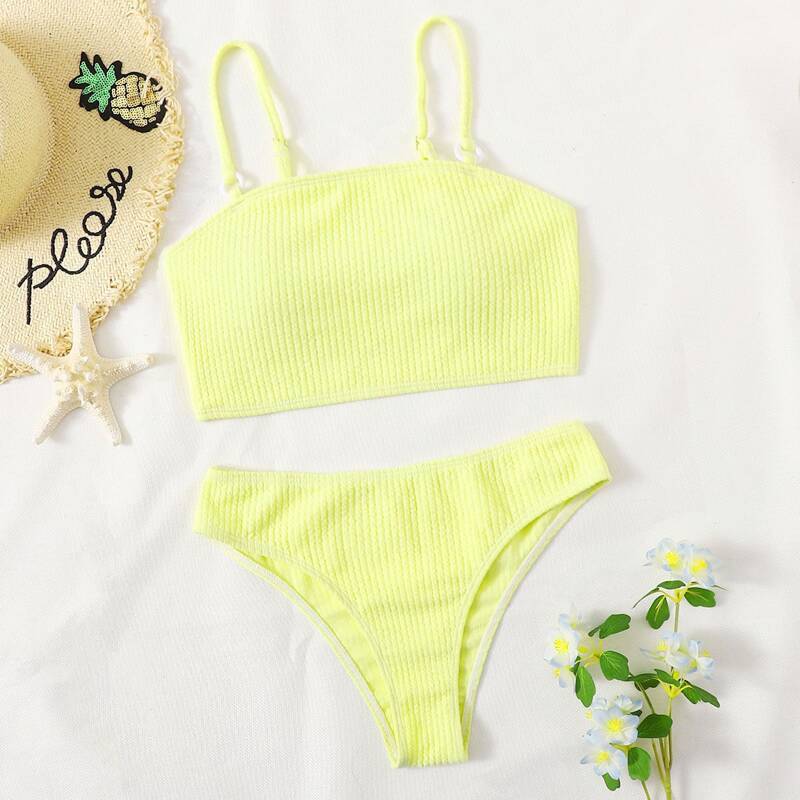 

Textured Cami Bikini Swimsuit, Yellow