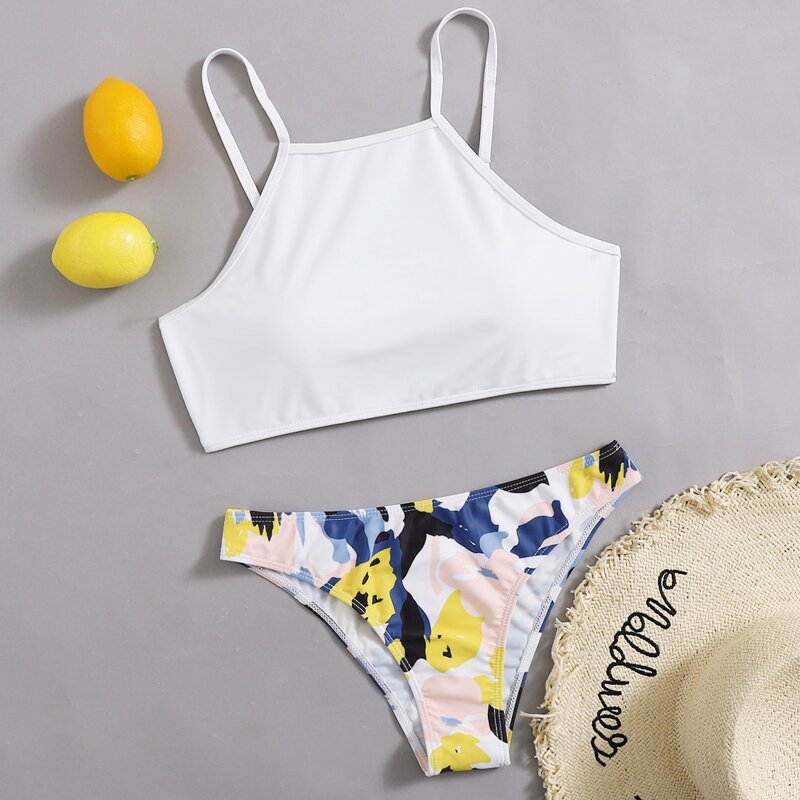 

Graphic Pattern Cami Bikini Swimsuit, Multicolor