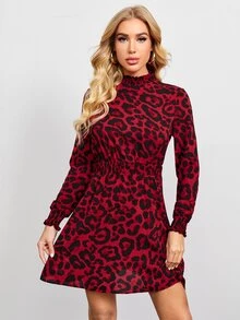 SHEIN Clasi Shirred Detail Leopard Dress - Multicolor - View 5