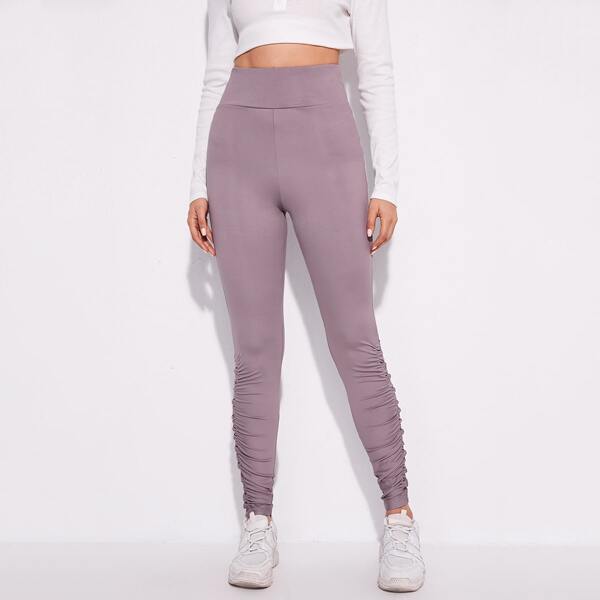 

Ruched Hem Solid Leggings, Mauve purple