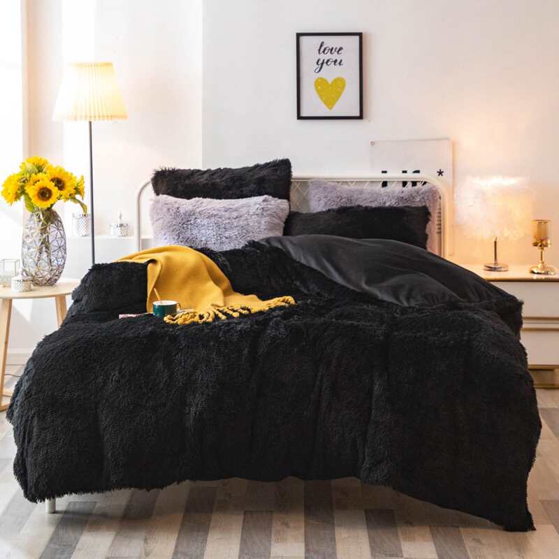 

Solid Color Plush Bedding Set Without Filler, Black