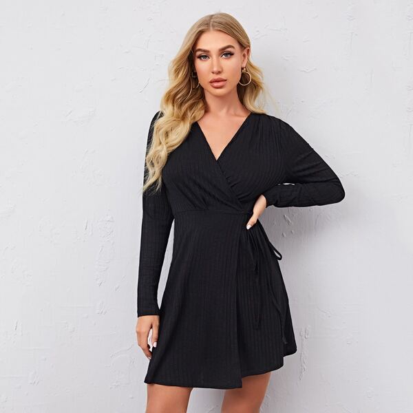 

Tie Side Wrap Dress, Black