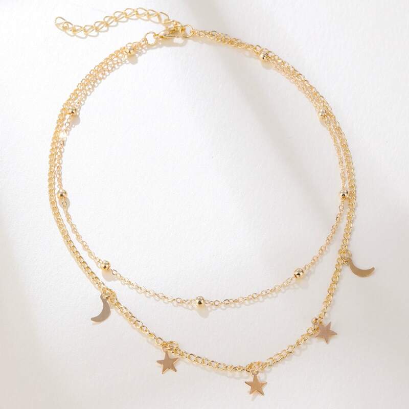 

Star & Moon Layered Chain Necklace, Gold
