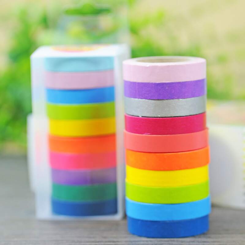 

10rolls Solid Decorative Tape, Multicolor