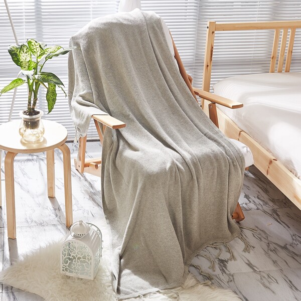 

Solid Color Tassel Blanket, Light grey