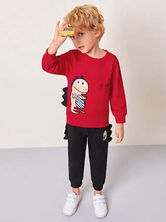 قميص ثقيل مع بنطلون رياضي مرقع كارتون ثلاثي الأبعاد للولد الصغار