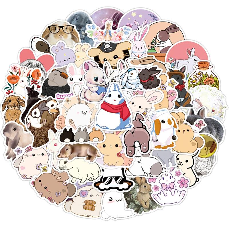 

50pcs Cartoon Rabbit Print Sticker, Multicolor