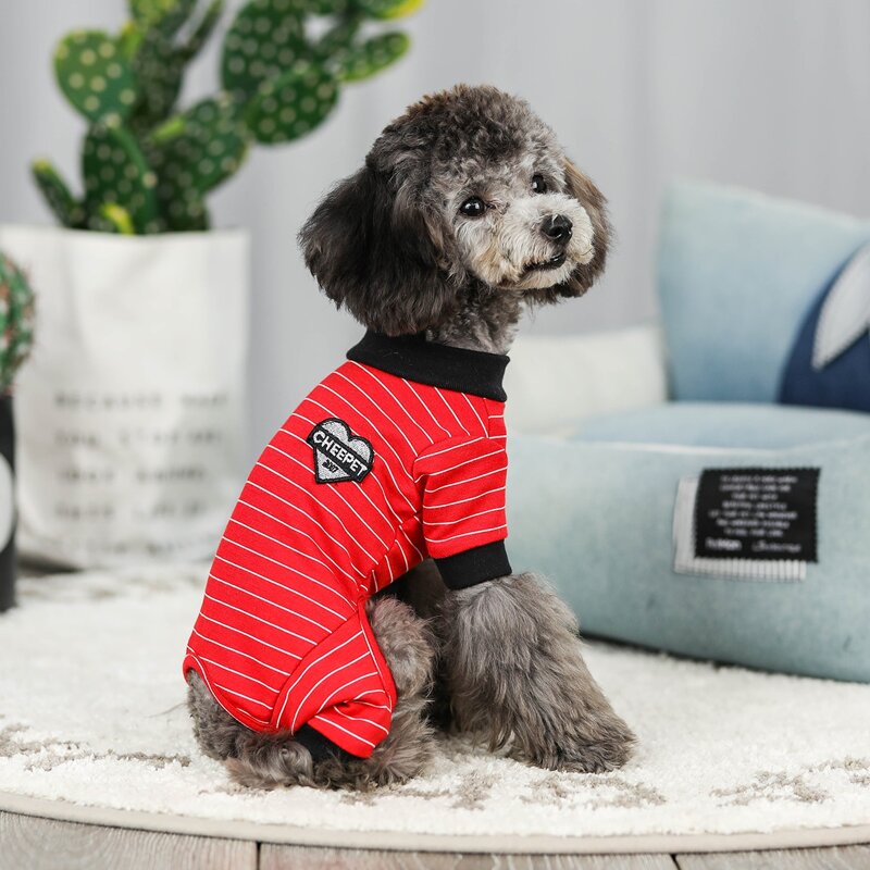 

Striped Pattern Dog Jumpsuit, Red