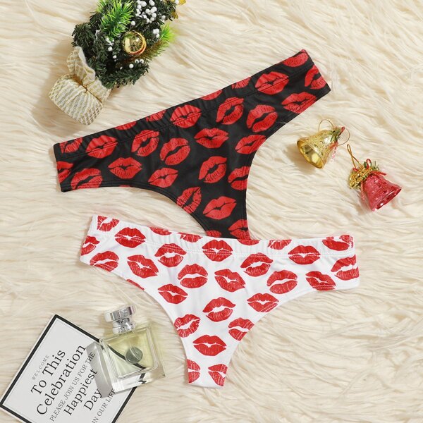 

2pack Lip Print Panty Set, Multicolor