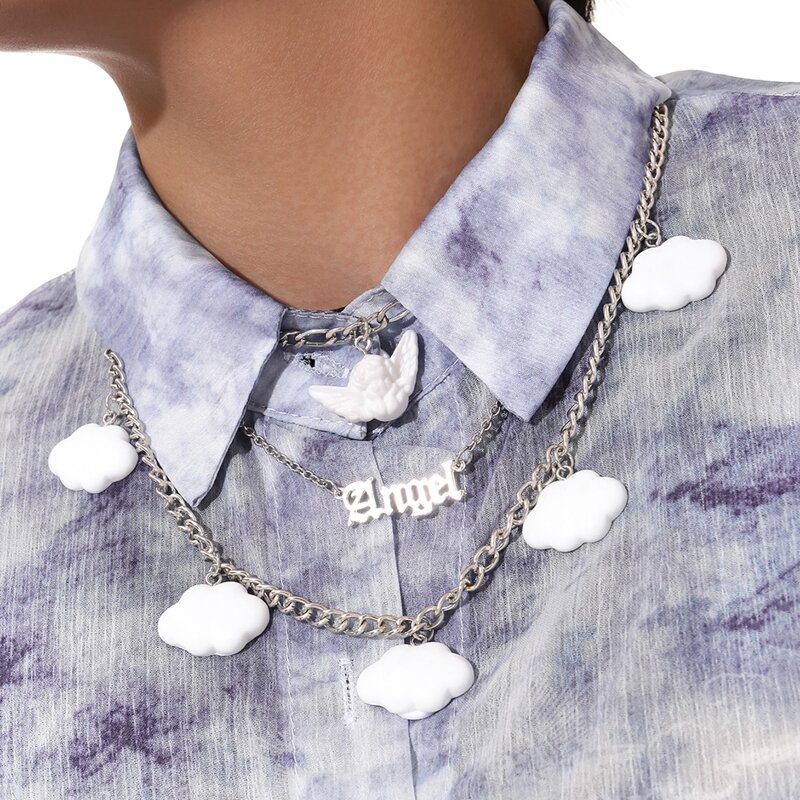 

Cloud & Chain Layered Chain Necklace, White