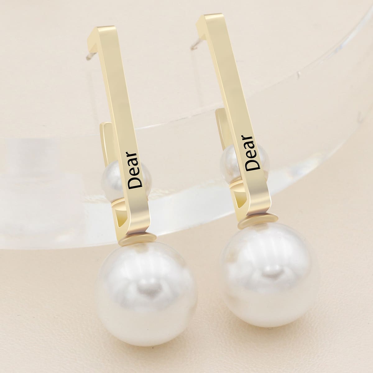 

Faux Pearl Geo Drop Earrings, Gold