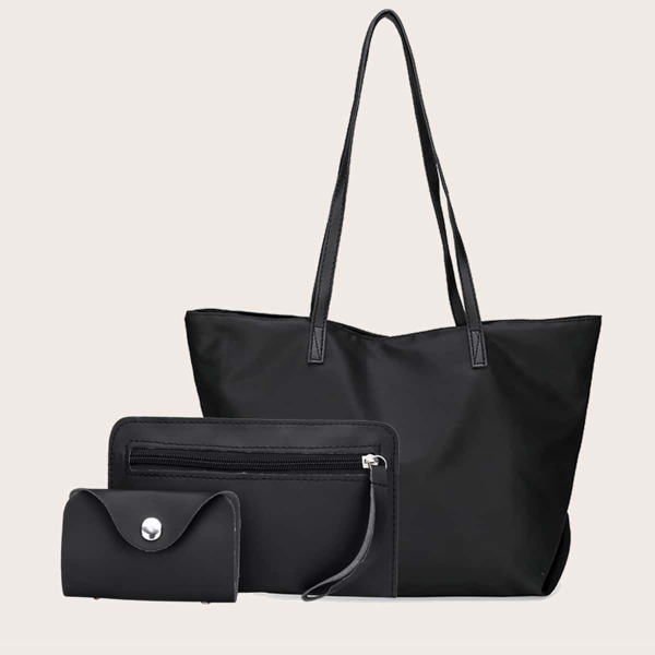 

3pcs Large Capacity Shoulder Tote Bag Set, Black