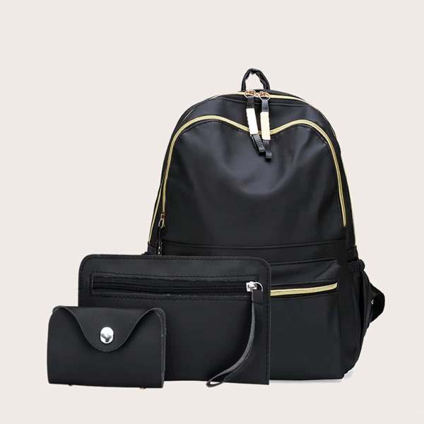 

3pcs Pocket Front Classic Backpack Set, Black