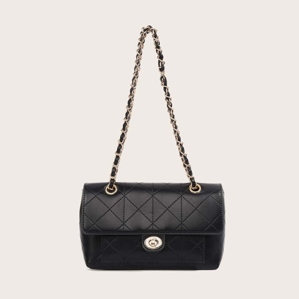 

Turn-Lock Stitch Detail Shoulder Bag, Black