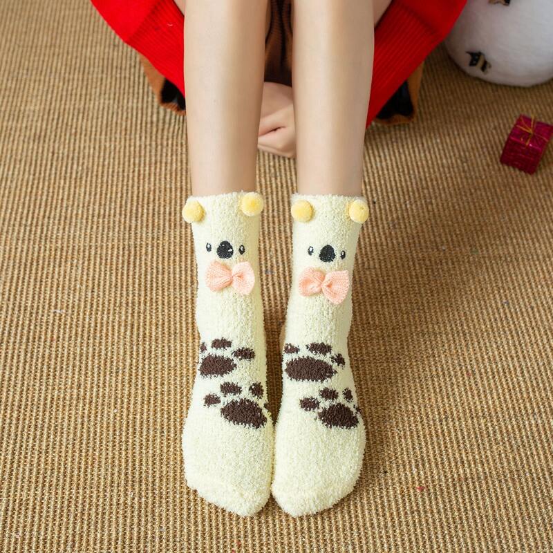 

Cartoon Pom Pom Fuzzy Socks, Beige