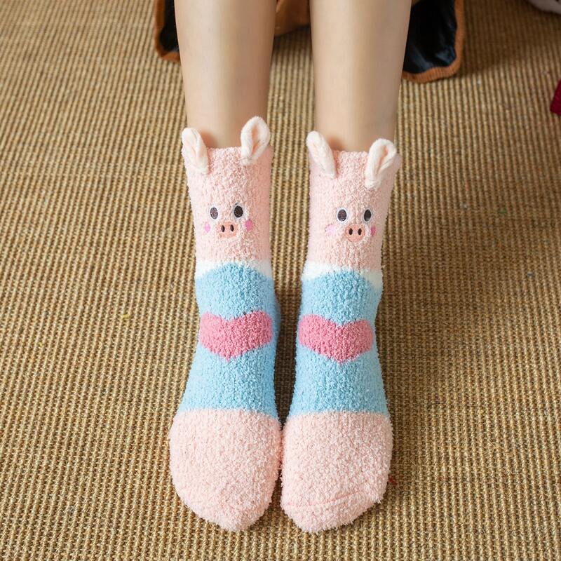 

Cartoon Pig Fuzzy Socks, Multicolor