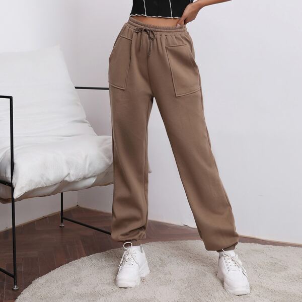 

Pocket Front Solid Sweatpants, Mocha brown