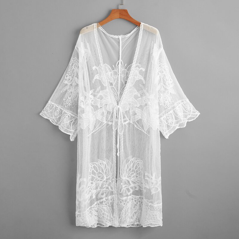 

Sheer Lace Kimono, White