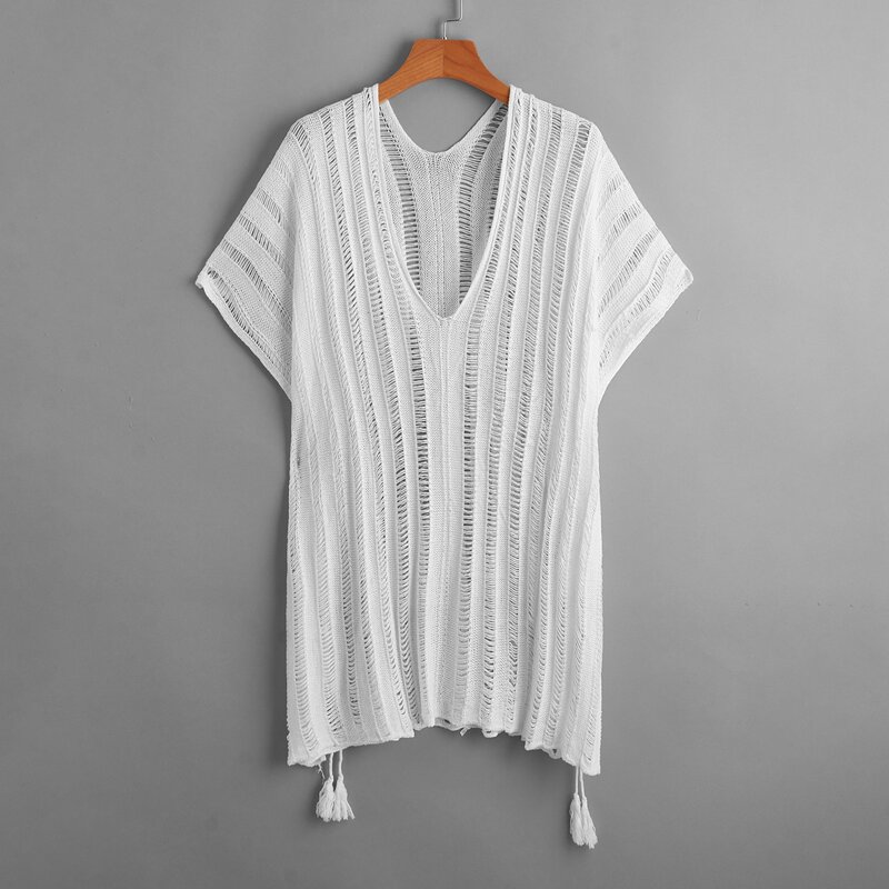 

Hollow Out Tassel Decor Cover Up, White