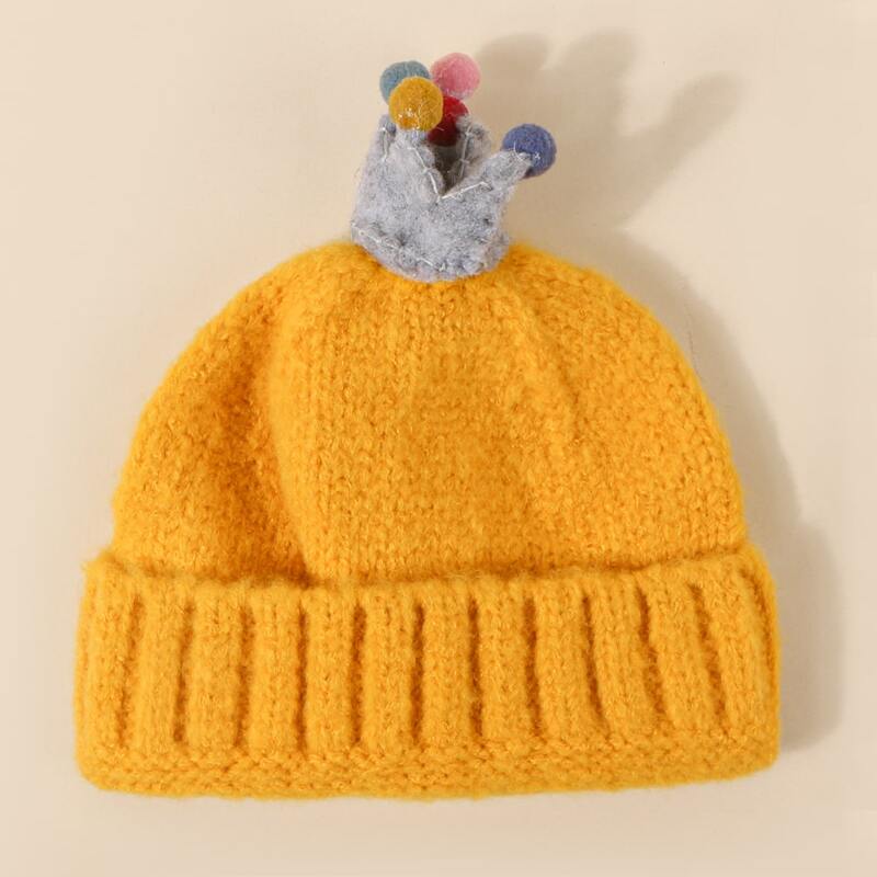 

Crown Decor Knit Beanie, Yellow
