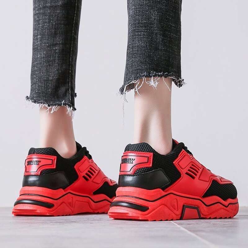 

Lace-up Front Mesh Chunky Sneakers, Red
