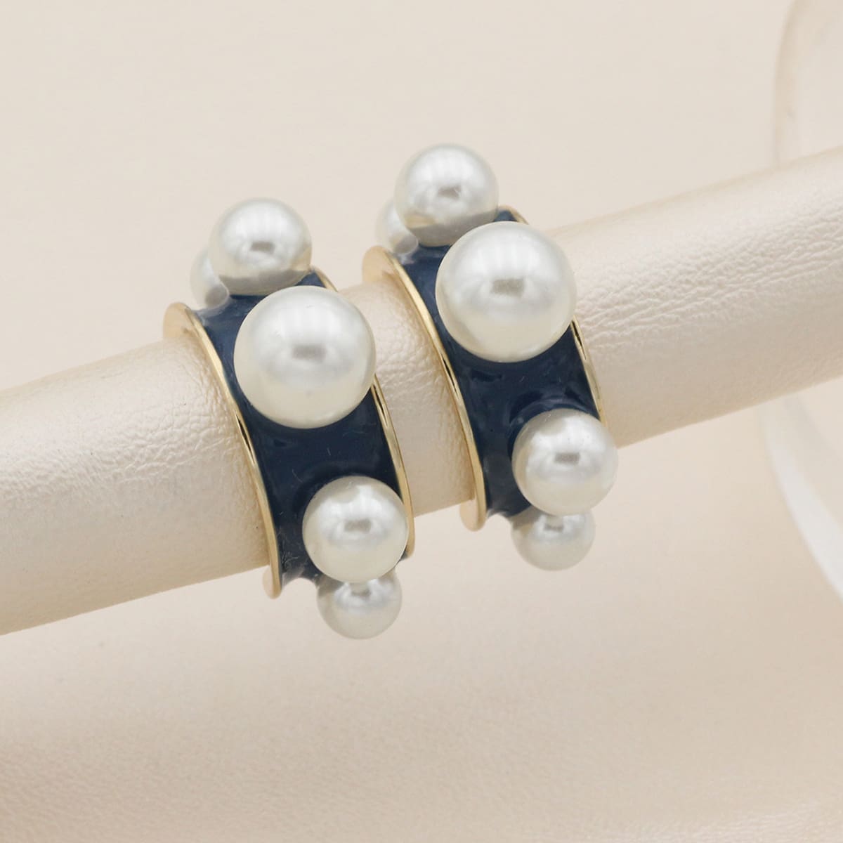 

Faux Pearl Huggie Hoop Earrings, Blue