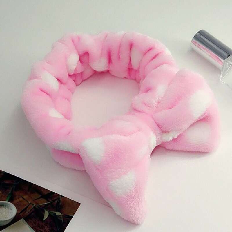 

1pc Polka Dot Bow Bath Headband, Baby pink