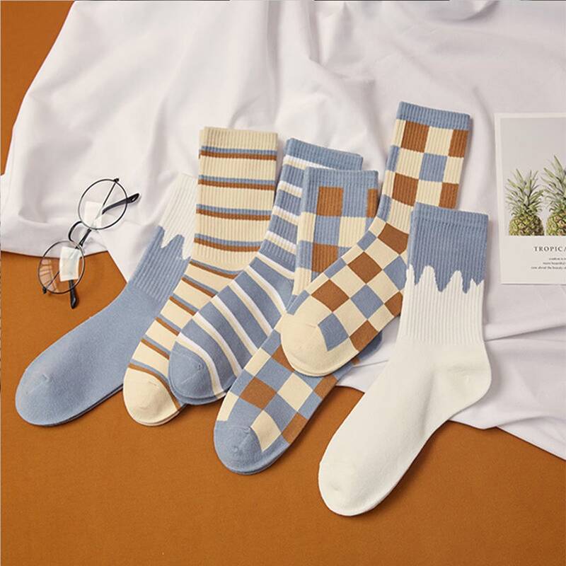 

5pairs Striped & Geo Crew Socks, Multicolor