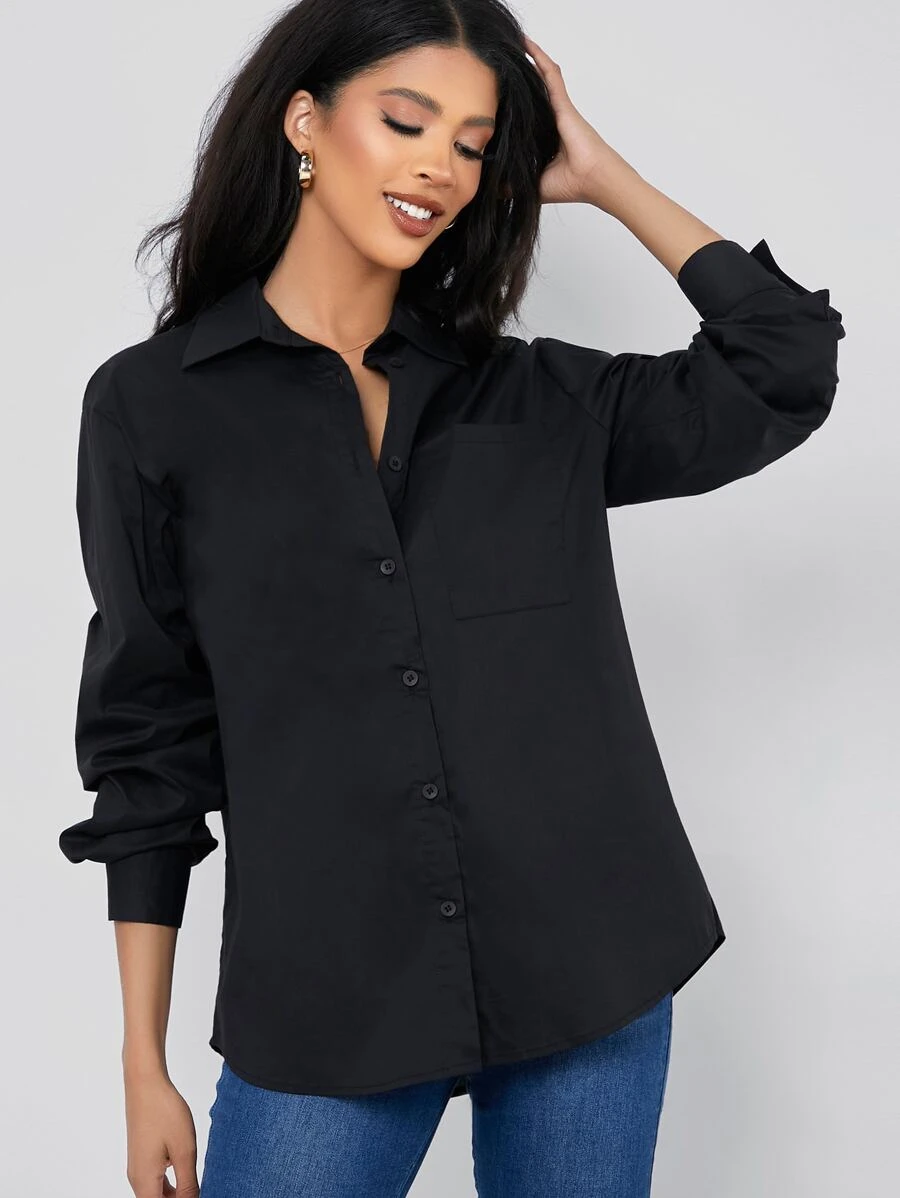 BizChic Collared Pocket Front Shirt - Black - View 1