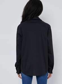 BizChic Collared Pocket Front Shirt - Black - View 2