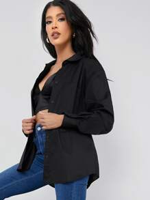 BizChic Collared Pocket Front Shirt - Black - View 3