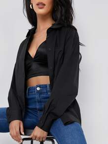 BizChic Collared Pocket Front Shirt - Black - View 4