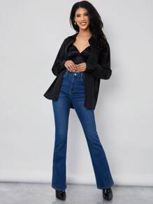 BizChic Collared Pocket Front Shirt - Black - View 5