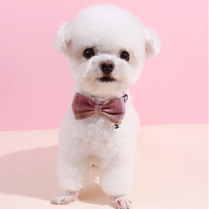 

Plaid Bow Decor Dog Collar, Dusty pink