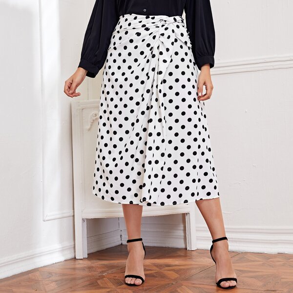 

Plus Twist Waist Polka Dot Skirt, White
