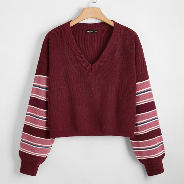 

Plus Striped Sleeve Sweater, Maroon