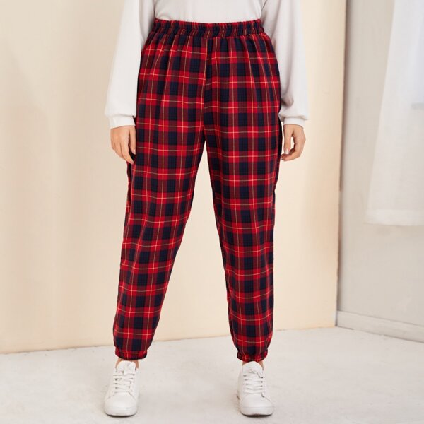 

Plus Plaid Elastic Waist Sweatpants, Multicolor