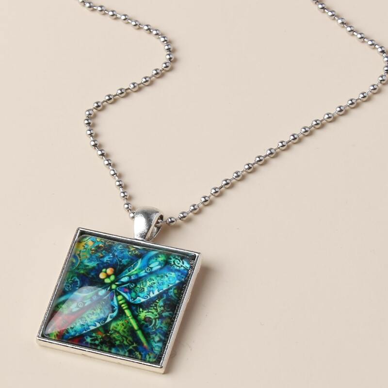 

Dragonfly Square Pendant Necklace, Green