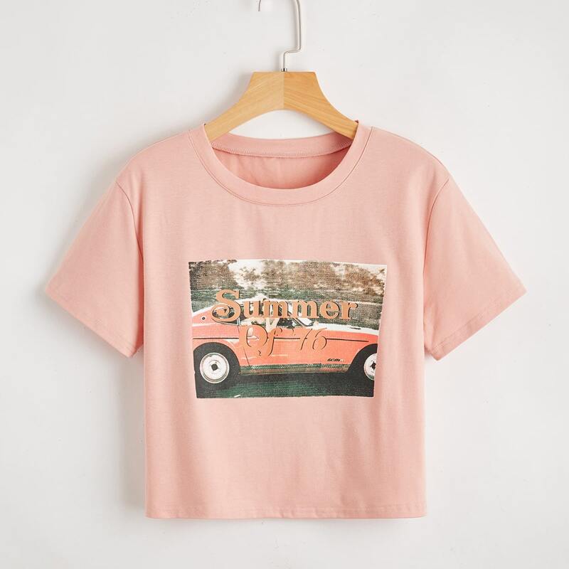 

Letter Car Graphic Crop Tee, Dusty pink