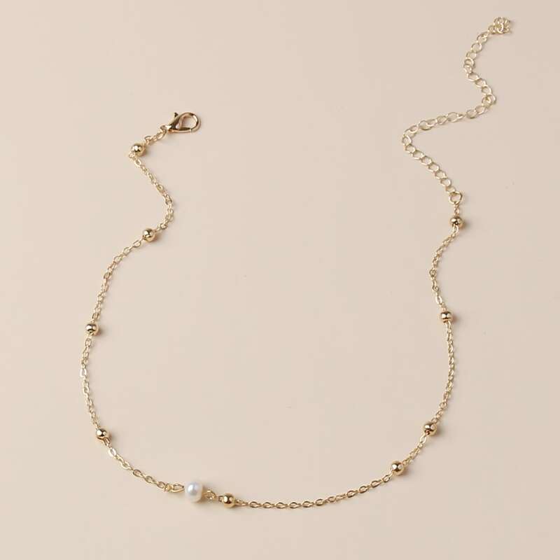 

Faux Pearl Pendant Necklace, Gold
