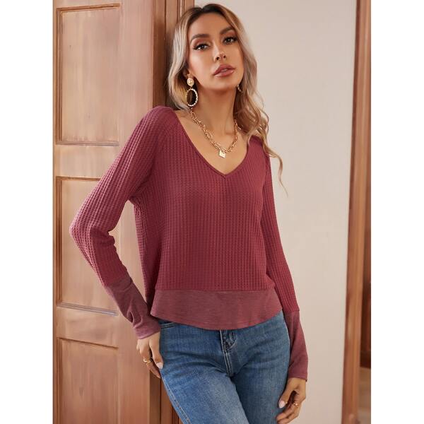

Solid Waffle Knit Tee, Redwood