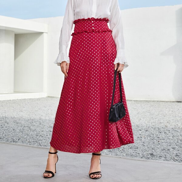 

Heart Gilding Paper Bag Waist Skirt, Red