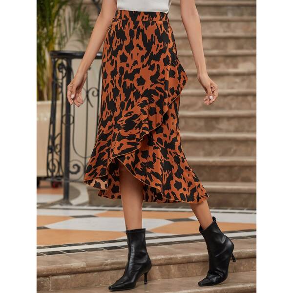 

Allover Print Tulip Ruffle Hem Skirt, Multicolor