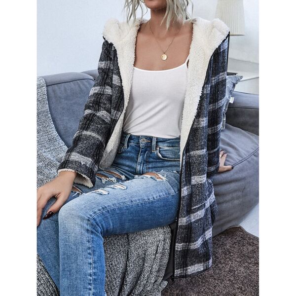 

Flannel Lined Plaid Dual Pocket Coat, Dark grey