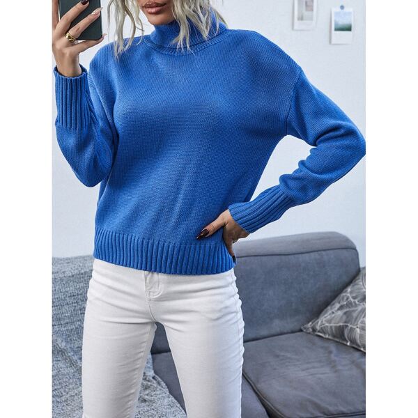 

Turtleneck Drop Shoulder Sweater, Blue